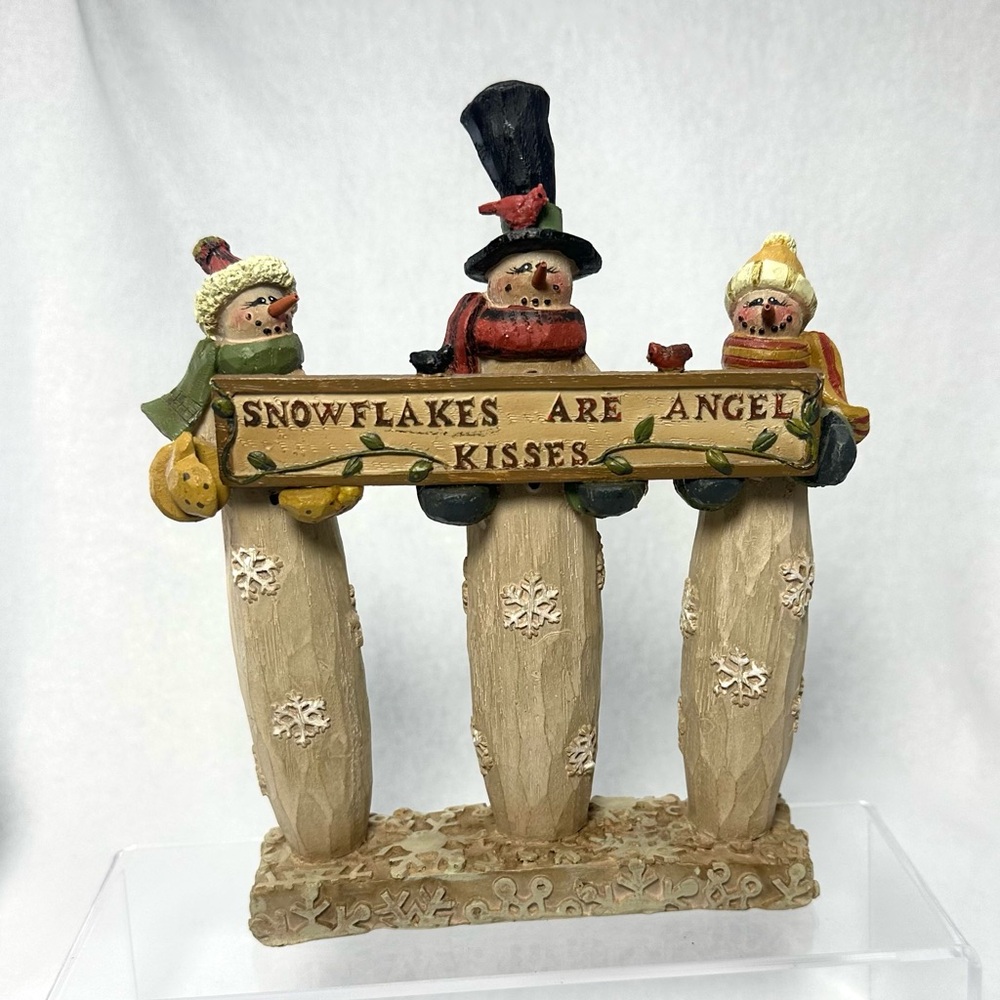 Crazy Mountain Trio Snowman Figurine with Sign Snowflakes Are Angel Kisses